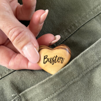 Personalised Pet Memorial Small Olive Wood Heart Pocket Token, 4 of 9