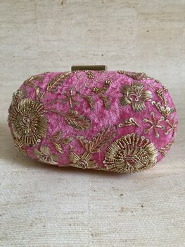 Hot Pink Oval Velvet Clutch, 5 of 10