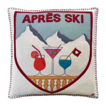 Embroidered Après Ski Cocktails Cushion, 2 of 2