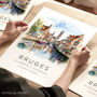 Bruges Travel Destination Art Print Gift, thumbnail 1 of 7