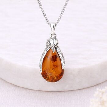 Personalised Sterling Silver Baltic Amber Penguin Pendant Necklace, 4 of 9