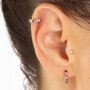 Silver Bezel Huggie Earrings With Pink Stones, thumbnail 2 of 4