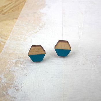 Geometric Wooden Shape Stripe Eco Stud Earrings, 9 of 12