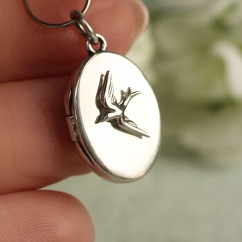 Personalised Sterling Silver Oval Swallow Locket Necklace, 7 of 10
