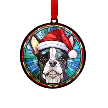 Boston Terrier In Santa Hat Suncatcher Decoration, 6 of 6