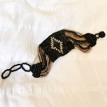 Metallic Fringe Geometric Seed Bead Cuff Bracelet, 2 of 4