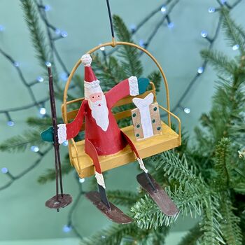 Personalised Santa On A Ski Lift Bauble, 2 of 3