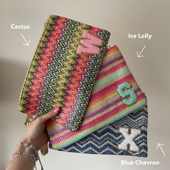 Personalised Chevron Stripe Pouch Wristlet Clutch Bag, 6 of 8