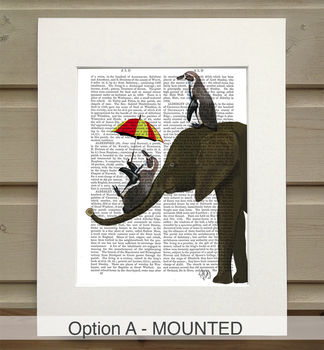 Elephant And Penguins Book Print Framded Or Unframed, 2 of 8