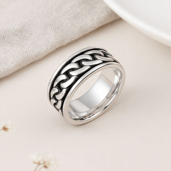 Men’s Personalised Oxidised Sterling Silver Chain Spinner Ring – 8mm, 4 of 10
