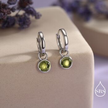 Genuine Peridot Hoop Earrings In Sterling Silver, 2 of 10