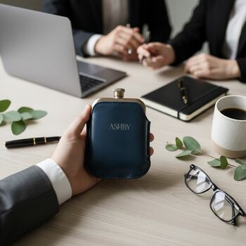 Engraved Silver Hip Flask With Vintage Leather Sleeve, 3 of 4
