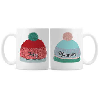 Personalised Woolly Hats Set Of Two Mugs, 4 of 7