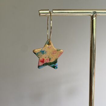Handmade Leather Star Hoop Earrings Marbled, 3 of 8