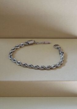 Silver 5mm Rope Chain Bracelet Adjustable Gift, 2 of 7