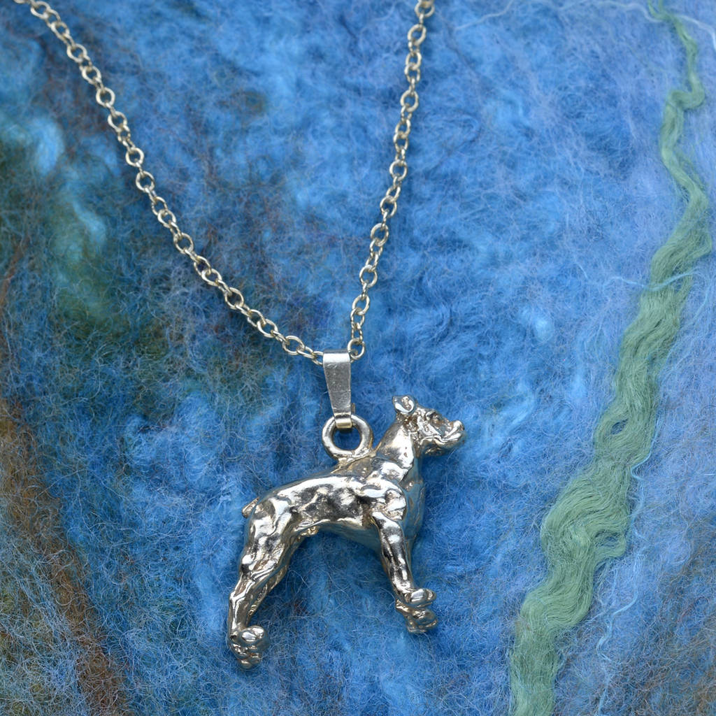 boxer dog necklace in sterling silver with gold vermeil by simon kemp