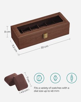 Six Slots Brown Watch Box Case With Glass Lid, 6 of 7