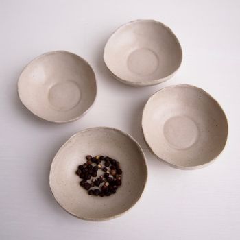 Handmade Oatmeal Satin Pottery Salt + Pepper Bowls, 4 of 6