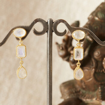 Rainbow Moonstone 18 K Gold And Silver Drop Earrings, 4 of 12