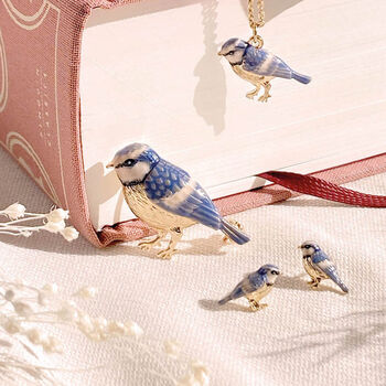 Fable Enamel Blue Tit Stud Earrings, 2 of 5