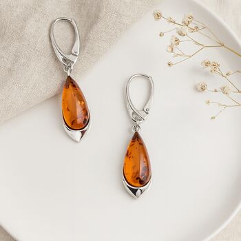 Sterling Silver Baltic Amber Teardrop Earrings, 4 of 5