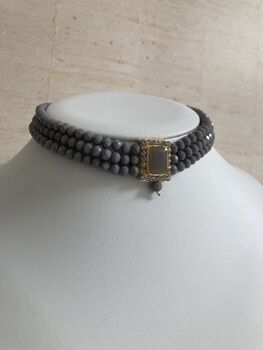 Grey 18 K Gold Plated Handcrafted Pearl Choker Set, 7 of 8