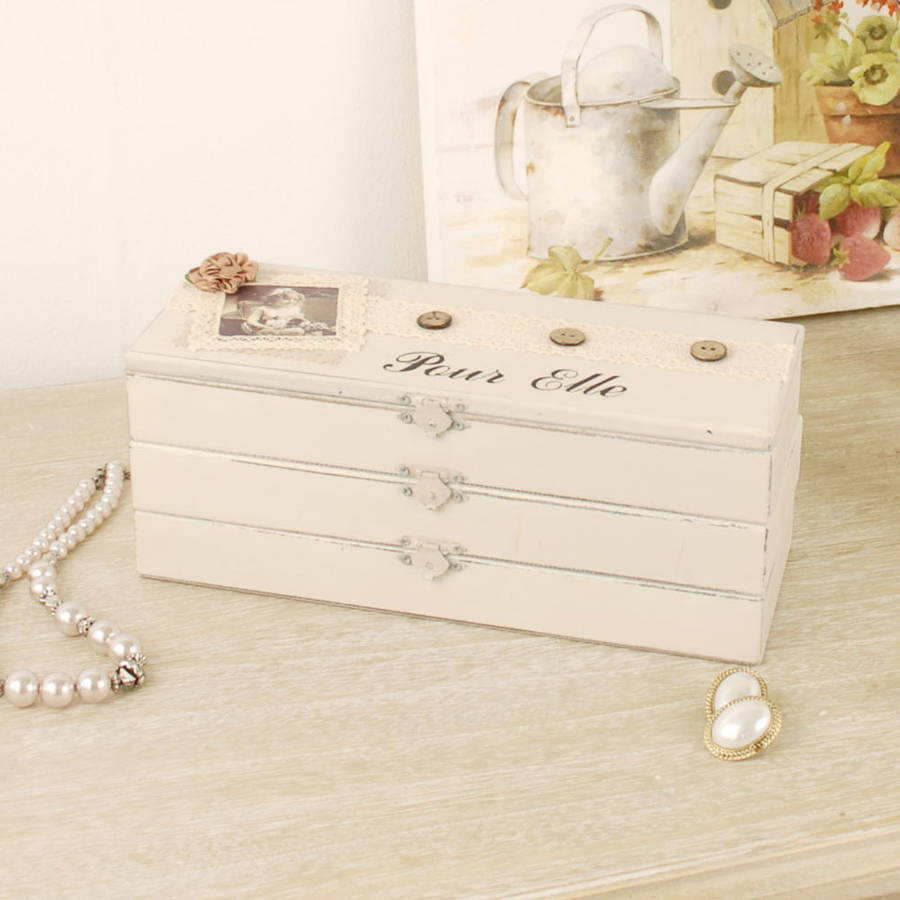 mademoiselle french cream wooden jewellery box by dibor
