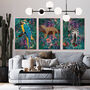 Macaw Parrot In Tropical Flower Jungle Wall Art Print, thumbnail 2 of 5