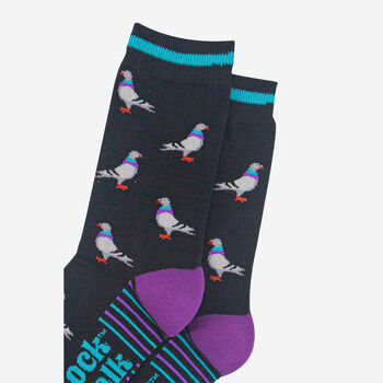 Pigeons Bamboo Dress Socks Men's Black Purple, 4 of 4