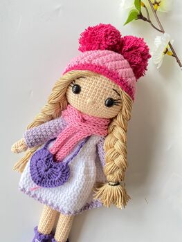 Organic Hand Knitted Doll With Cute Dress For Girls, 10 of 12