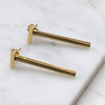 Gold Plated Bar Two Way Ear Jacket Earrings, 3 of 6
