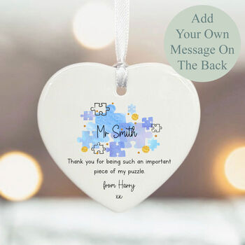Personalised Blue Puzzle Porcelain Heart For Teachers Thank You, 2 of 4
