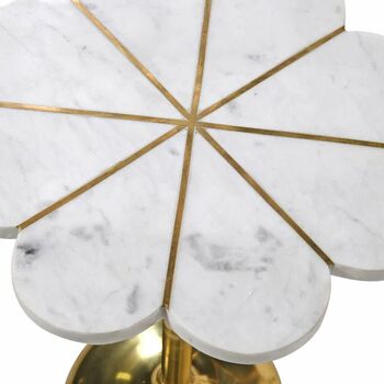 White Stone And Brass Flower Side Table, 3 of 3