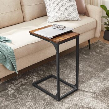 C Shaped Industrial Side Table With Metal Frame, 3 of 10