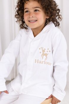 When I Wake Christmas Eve Personalised Embroidered Back And Front Reindeer Pyjamas, 4 of 4