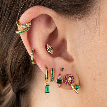 Green Stone Single Cartilage Hoop Earring, 7mm, 2 of 6