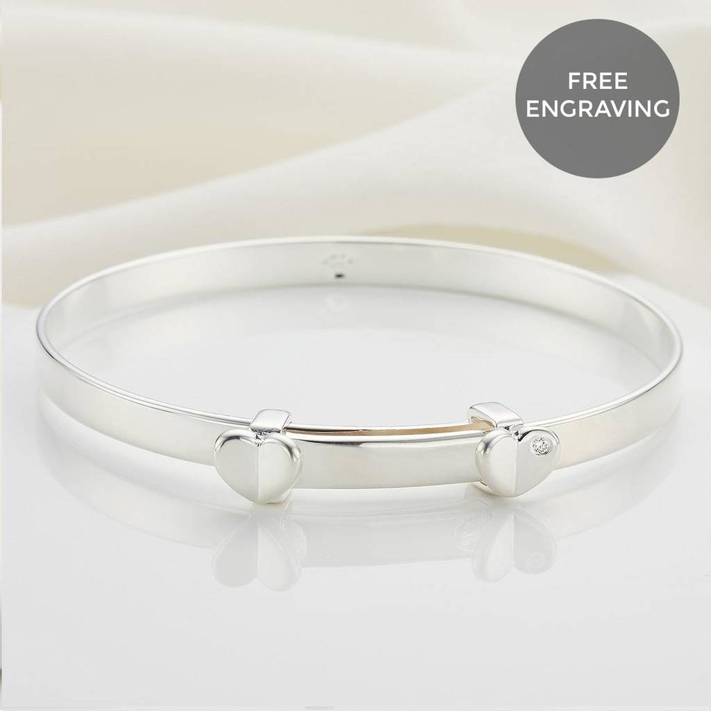 Personalised Adored Diamond Heart Christening Bangle By Molly Brown London