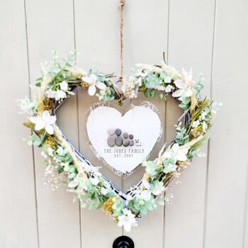 Personalised ‘Family’ Pebble Flower Wreath White, 2 of 3