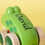Personalised Pull Along Green Wooden Frog, thumbnail 2 of 4