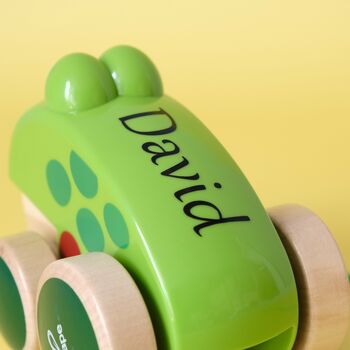 Personalised Pull Along Green Wooden Frog, 2 of 4