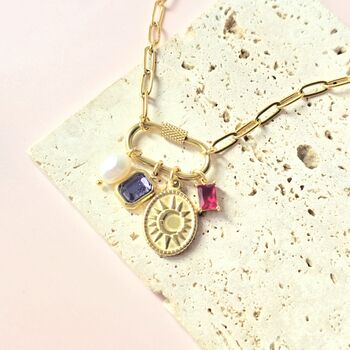 Custom Celestial Birthstone Carabiner Charm Necklace, 4 of 6