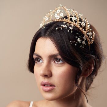 Wedding Tiara With Ivory Crystals And Flowers Coraline, 5 of 11
