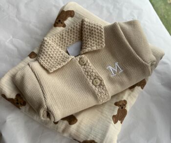 Personalised Beige Knitted Cardigan, 6 of 7