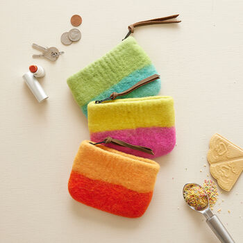 Fair Trade Handmade Felt Ombre Two Tone Zip Purse, 3 of 12