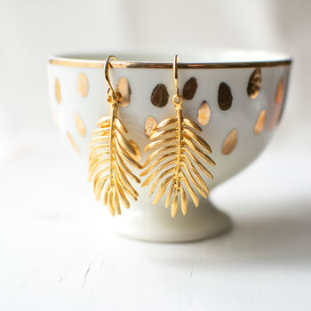 Gold Plated Palm Leaf Earrings, 4 of 9