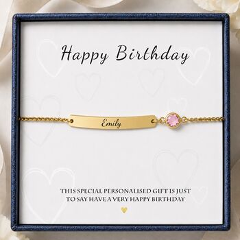 Personalised Curve Bar Birthstone Bracelet Engrave Name Symbols, 8 of 12