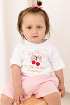 My Cherry First Birthday Personalised Embroidered T Shirt, 3 of 7