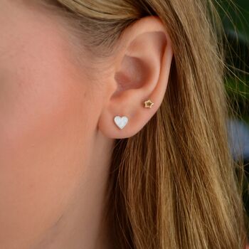 Sterling Silver Heart Studs With Pearl Detail, 4 of 10
