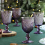 Set Of Four Purple Embossed Wine Goblets, thumbnail 1 of 6
