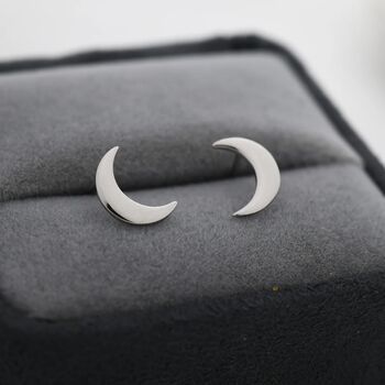 Crescent Moon Stud Earrings In Sterling Silver, 3 of 12